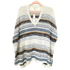 Lovestitch Blue White Tan Stripped Open Knit Poncho Top NWT- Size S/M