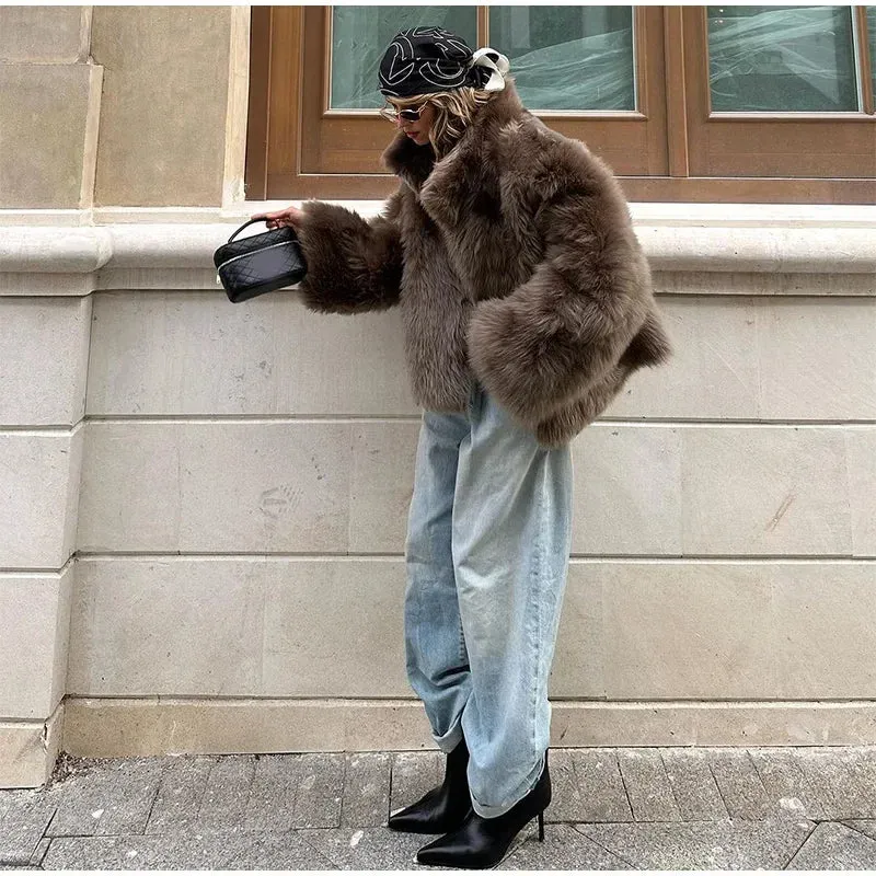 Luxurious fluffy large loose sleeves faux fur coat autumn coat