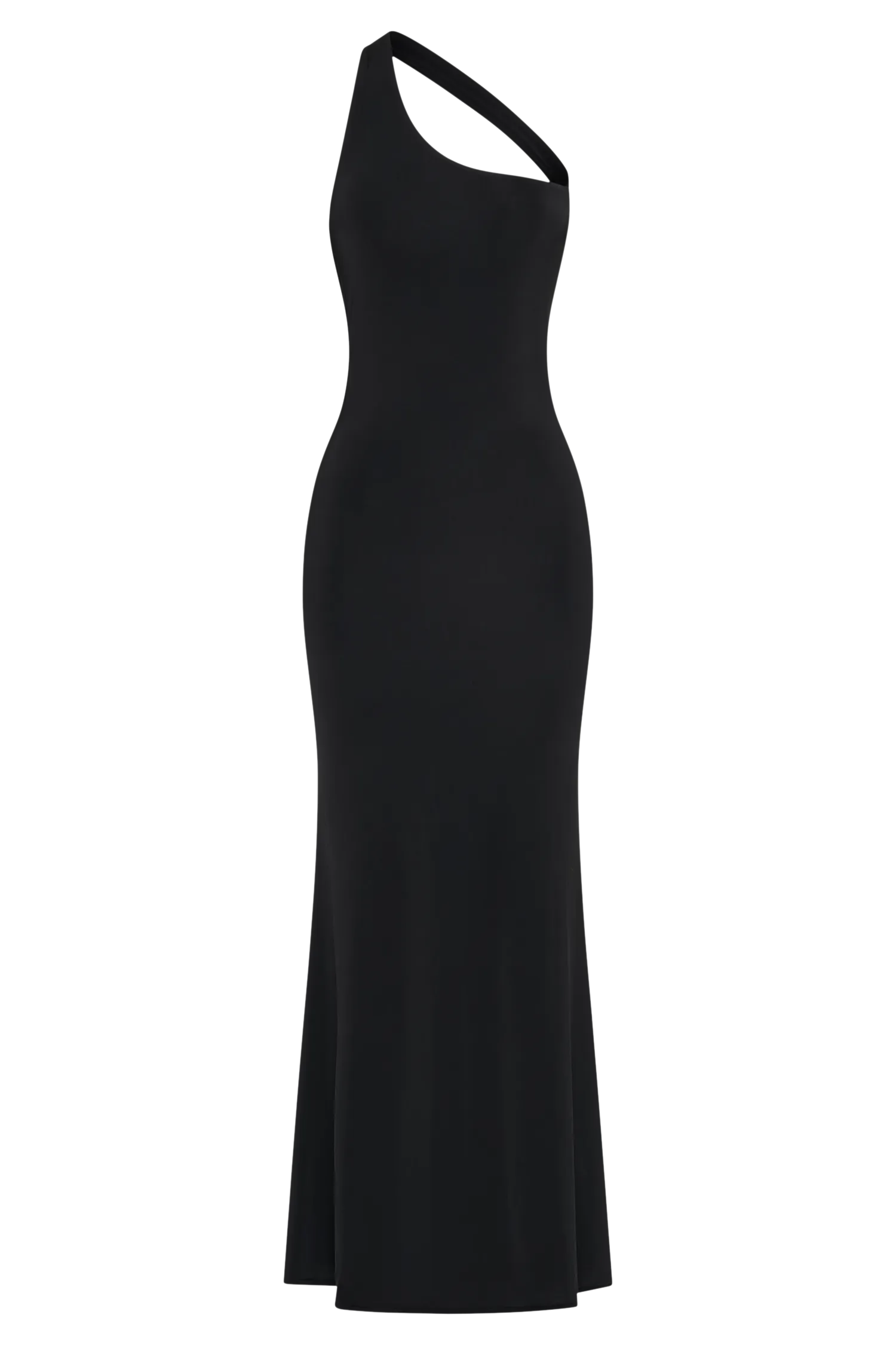 Marianne Asymmetrical Slinky Maxi Dress - Black