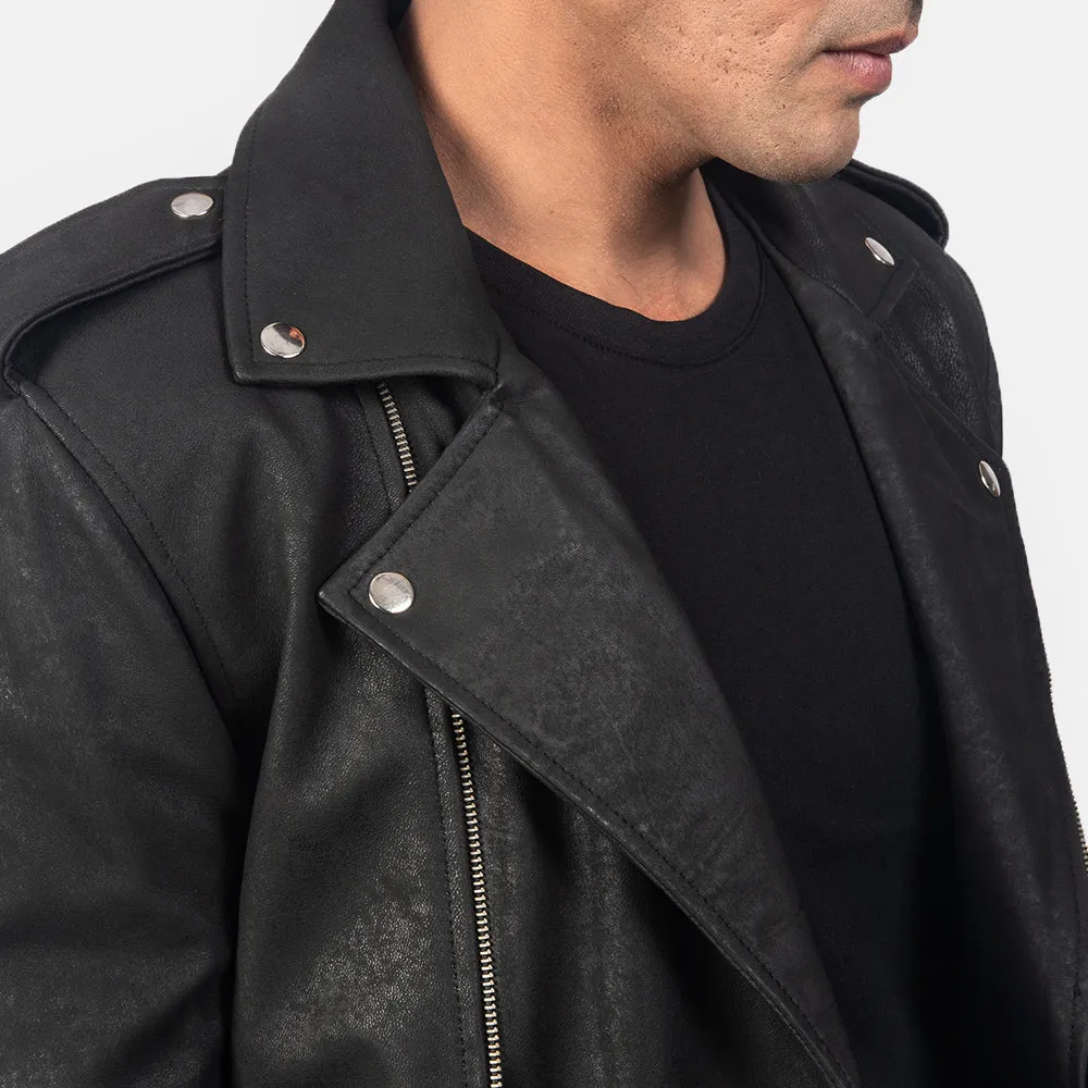 Marshal Distressed Black Leather Biker Jacket