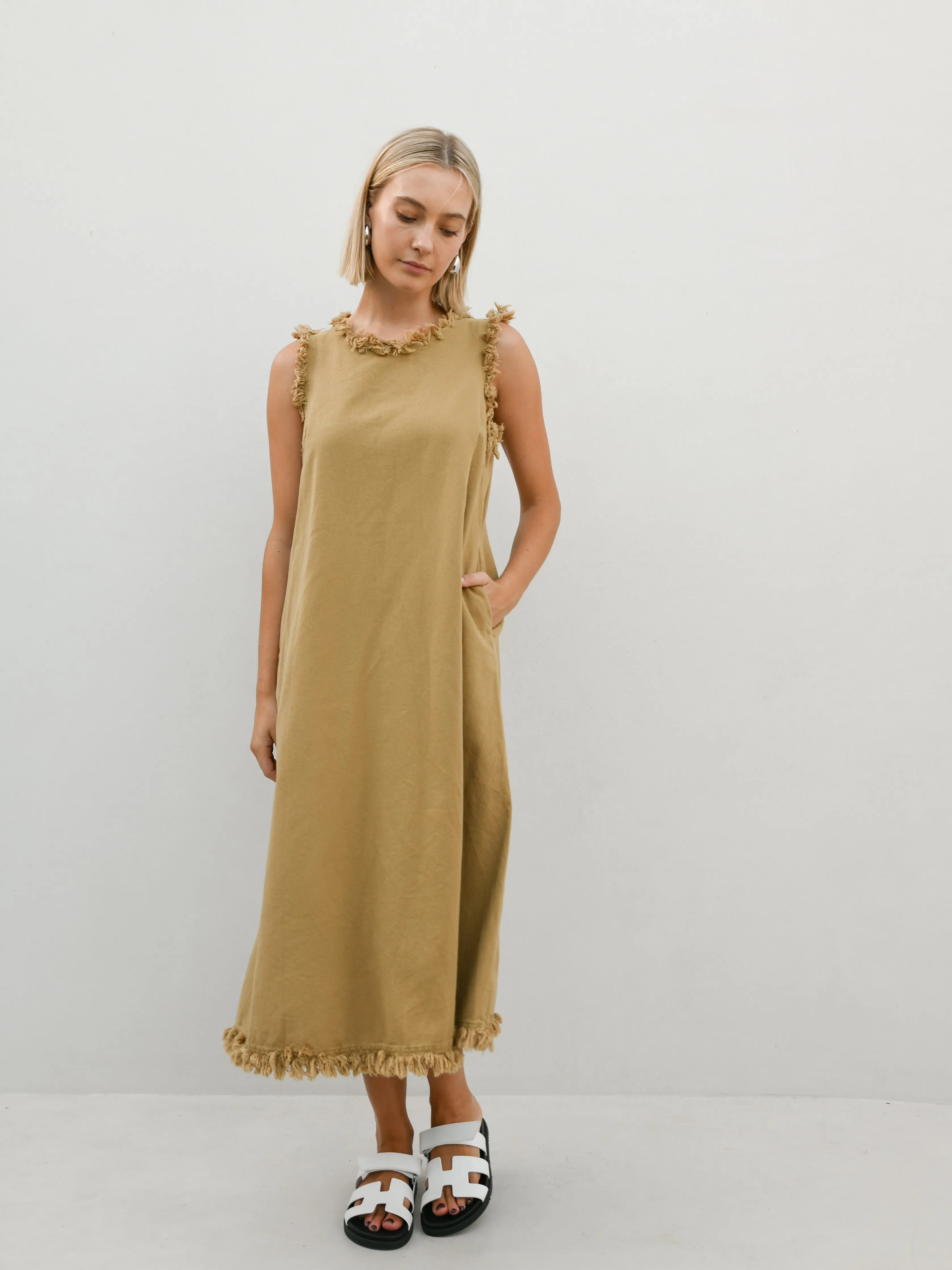 Masion Frayed Edge Dress - Camel