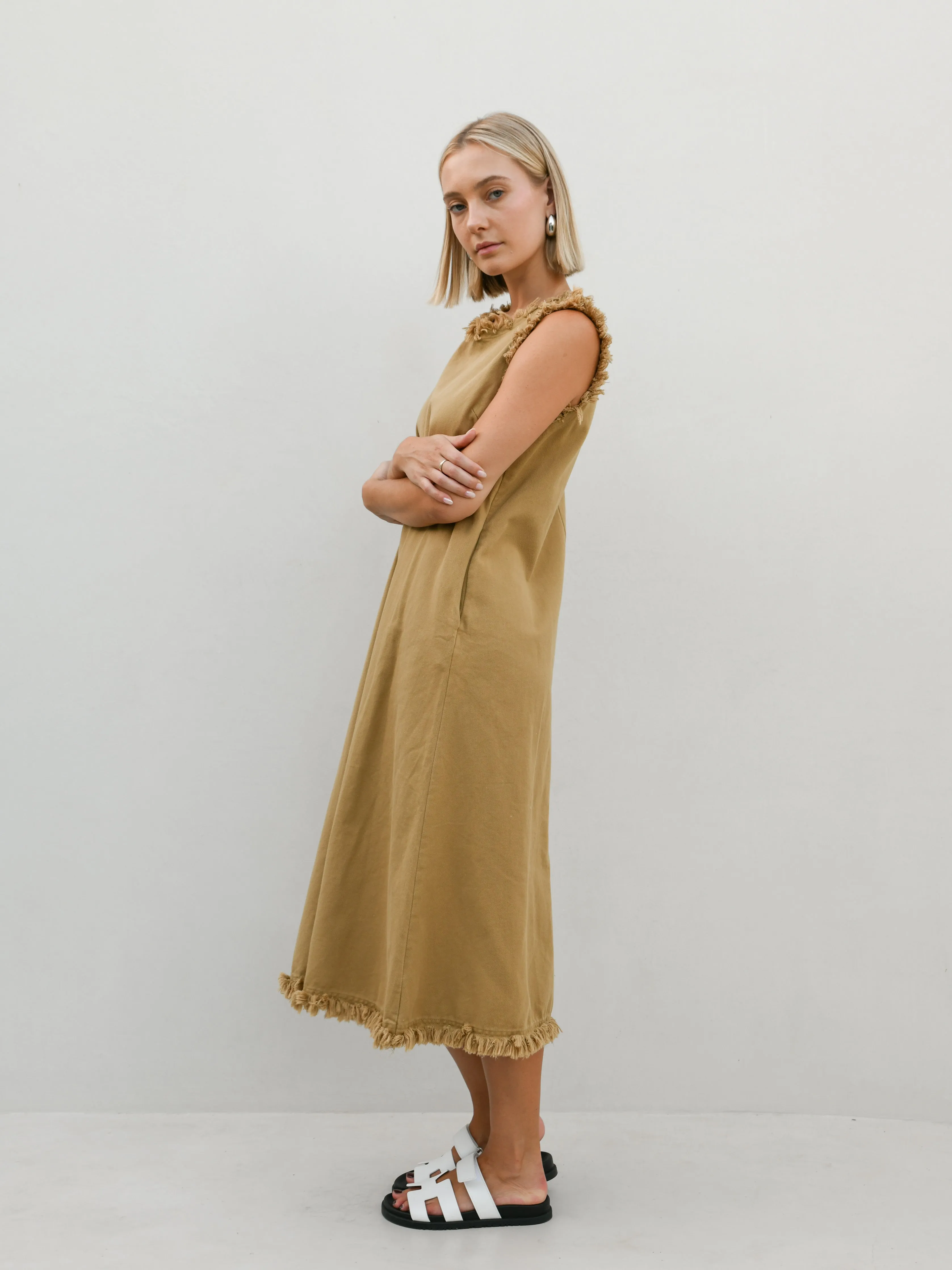 Masion Frayed Edge Dress - Camel