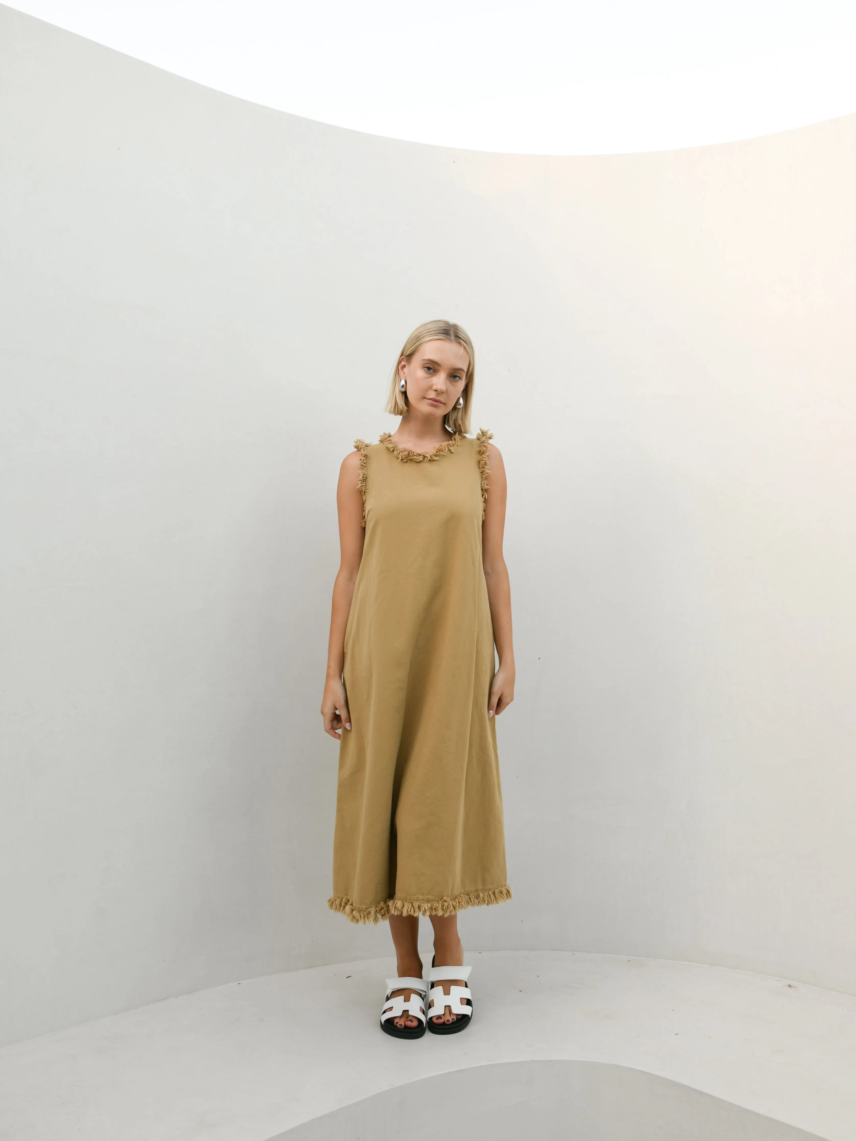 Masion Frayed Edge Dress - Camel