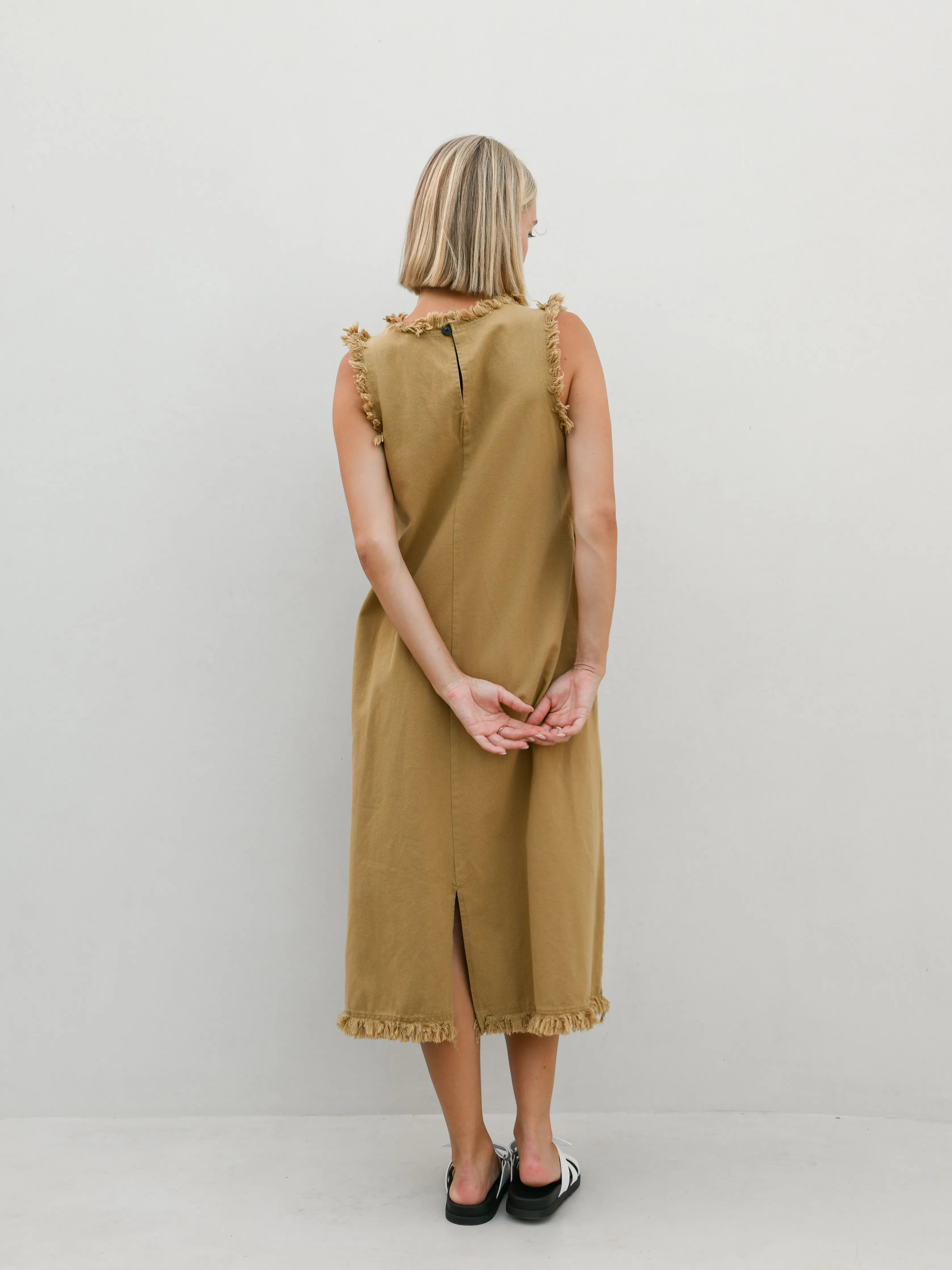 Masion Frayed Edge Dress - Camel