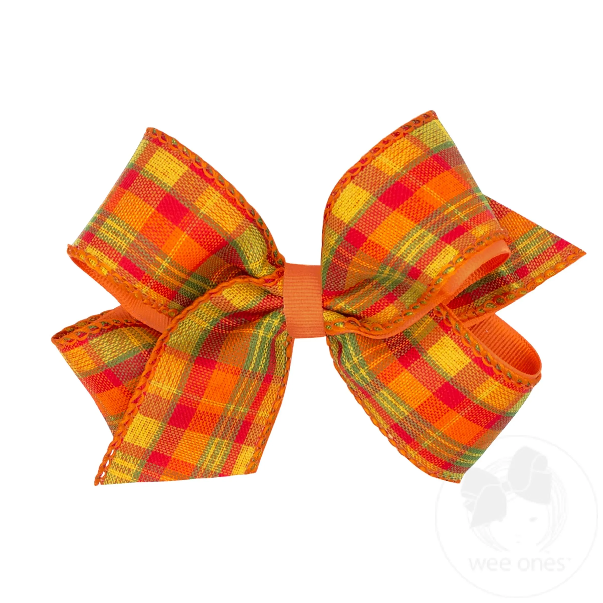 Medium Autumn Plaid Ribbon and Grosgrain Overlay Hair Bow