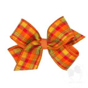 Medium Autumn Plaid Ribbon and Grosgrain Overlay Hair Bow