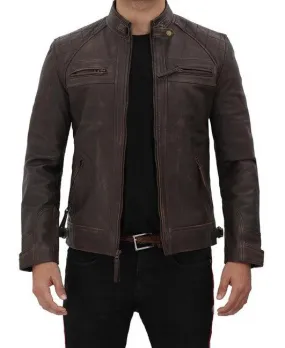 Men's Claude Quilted Distressed Brown Leather Jacket