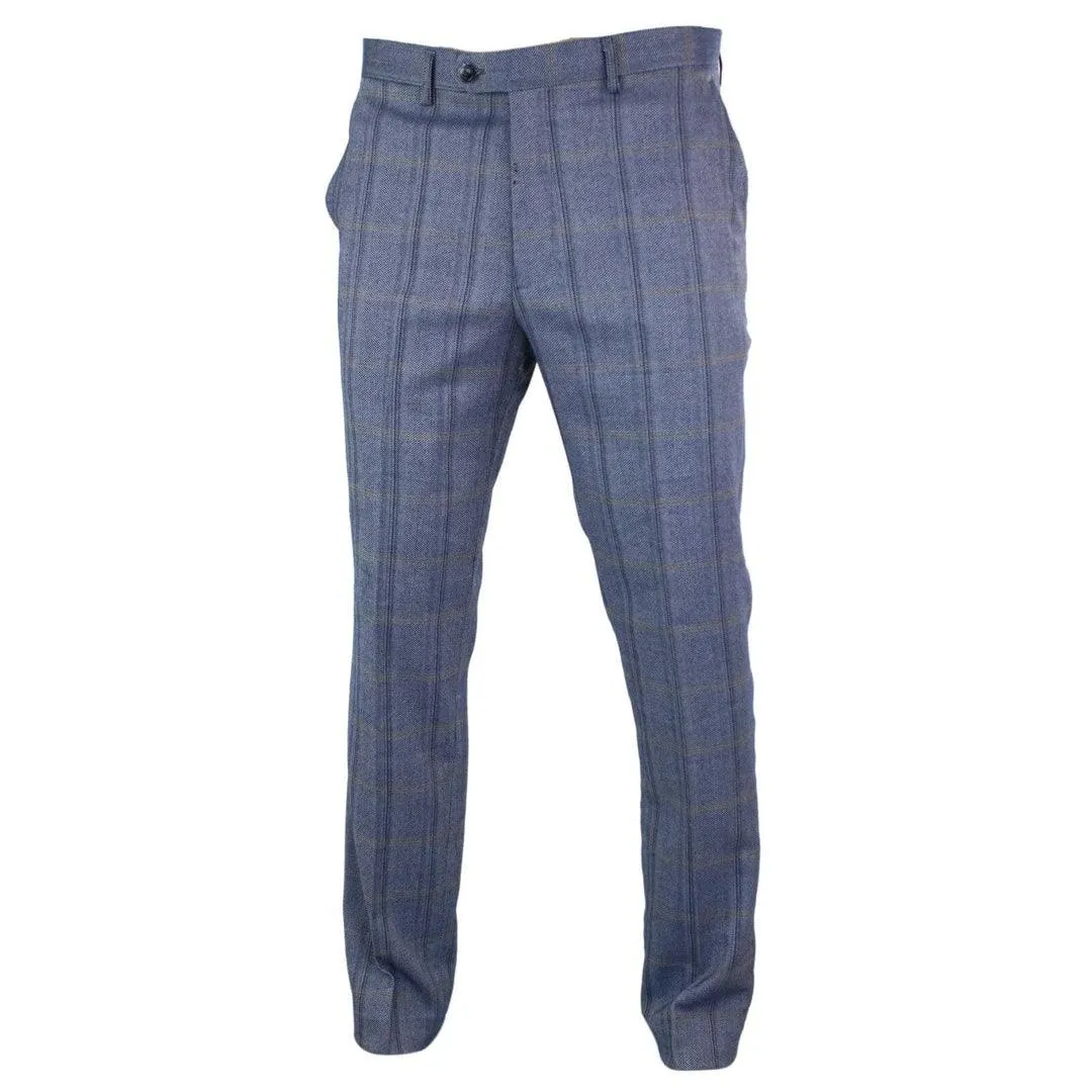 Mens Herringbone Tweed Check Blinders Trousers Wool Vintage Classic Retro