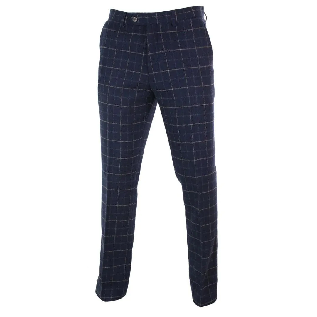 Mens Herringbone Tweed Check Blinders Trousers Wool Vintage Classic Retro