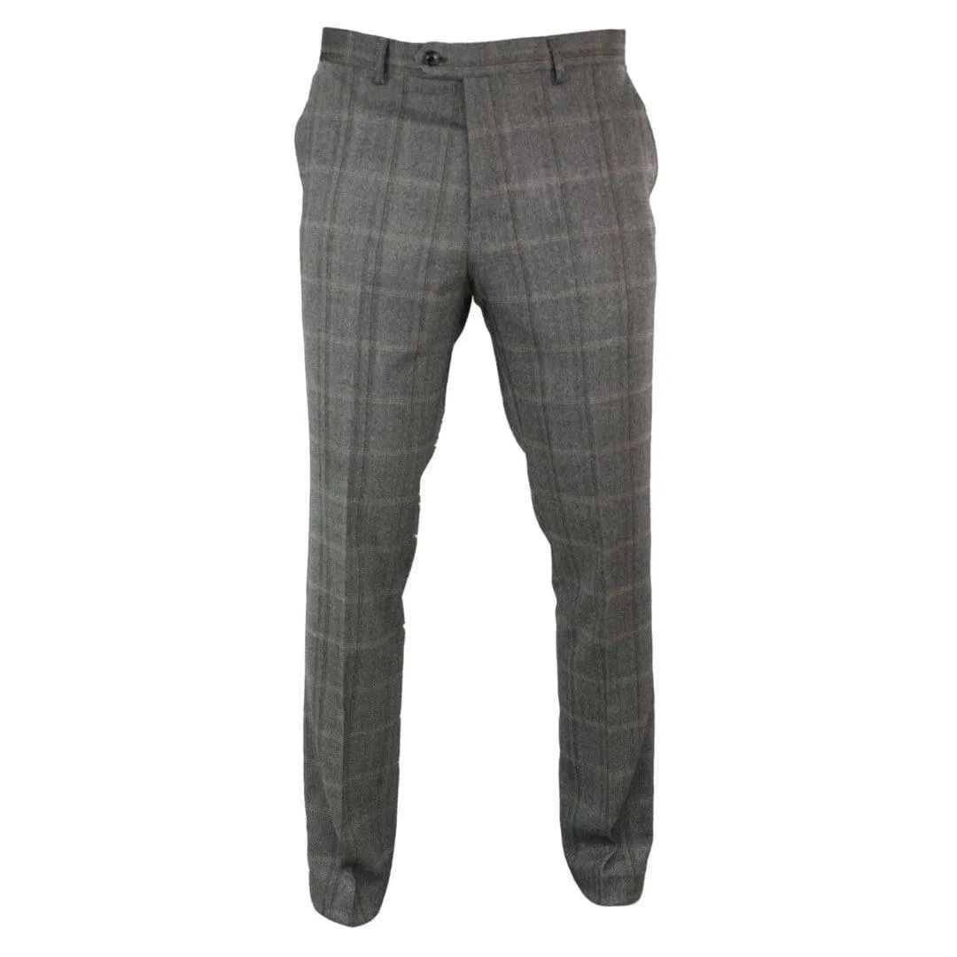 Mens Herringbone Tweed Check Blinders Trousers Wool Vintage Classic Retro