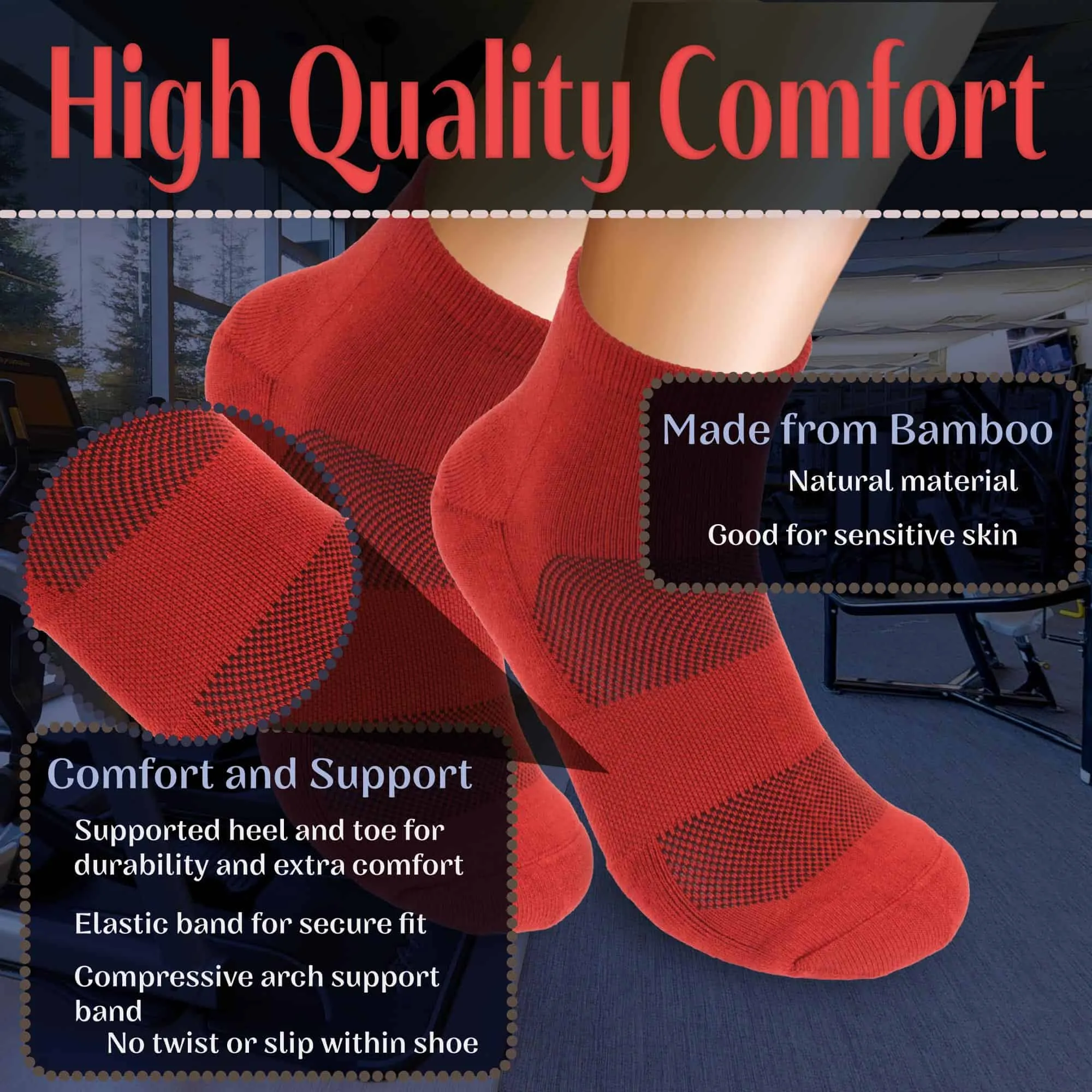 Men's Rayon from Bamboo Fiber Sports Superior Wicking Athletic Quarter Socks