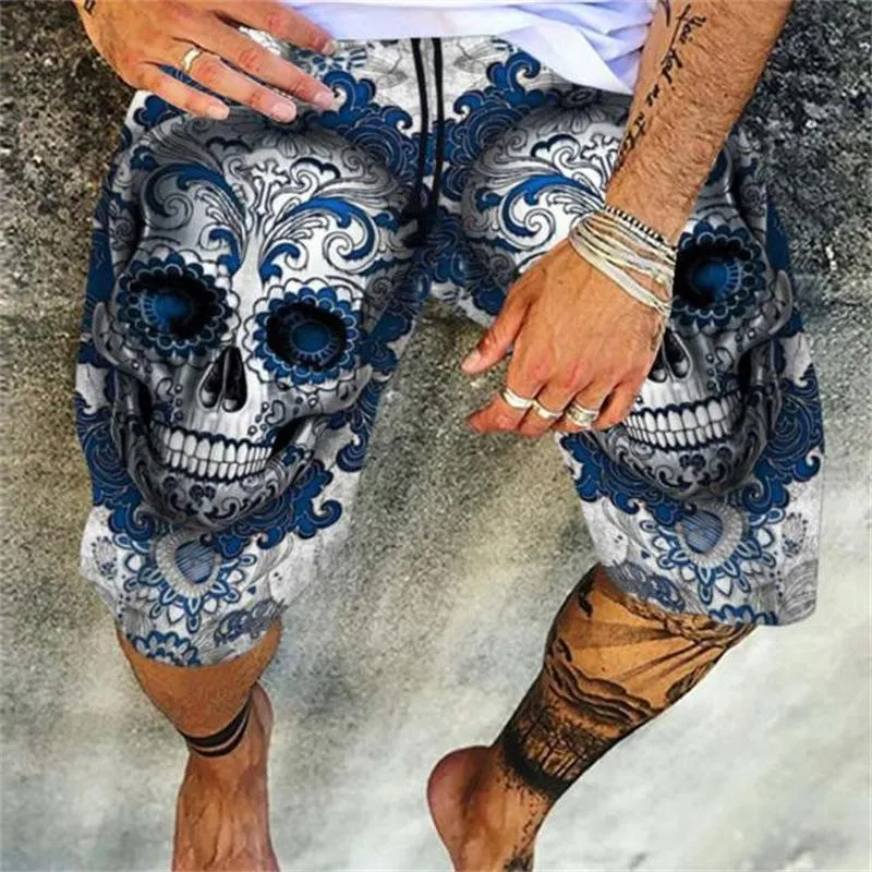 Men's Skull Printed Casual Shorts Fashionable Hawaiian Resort Beach Shorts 96415120L