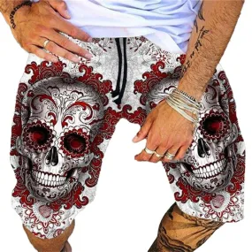 Men's Skull Printed Casual Shorts Fashionable Hawaiian Resort Beach Shorts 96415120L