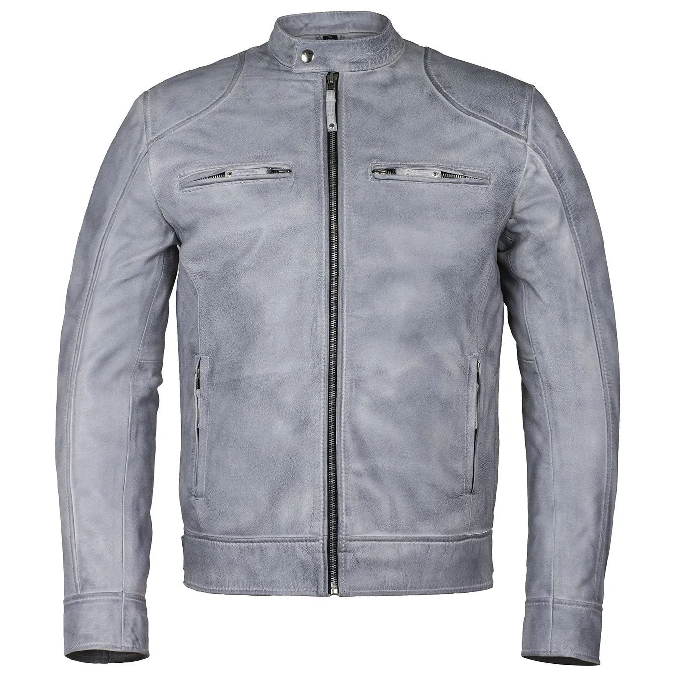 Men's Slim Fit Sword Cafe Racer White Soft Leather Jacket