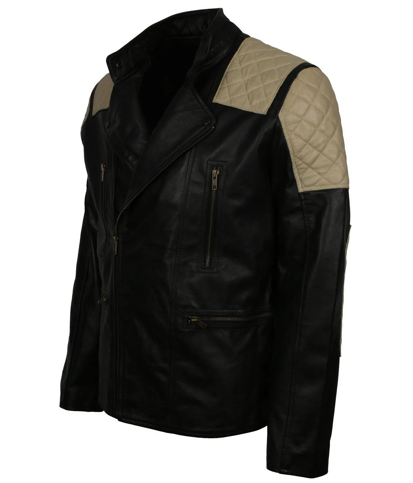 Men's Vintage Quilted Patches Leather Biker Jacket