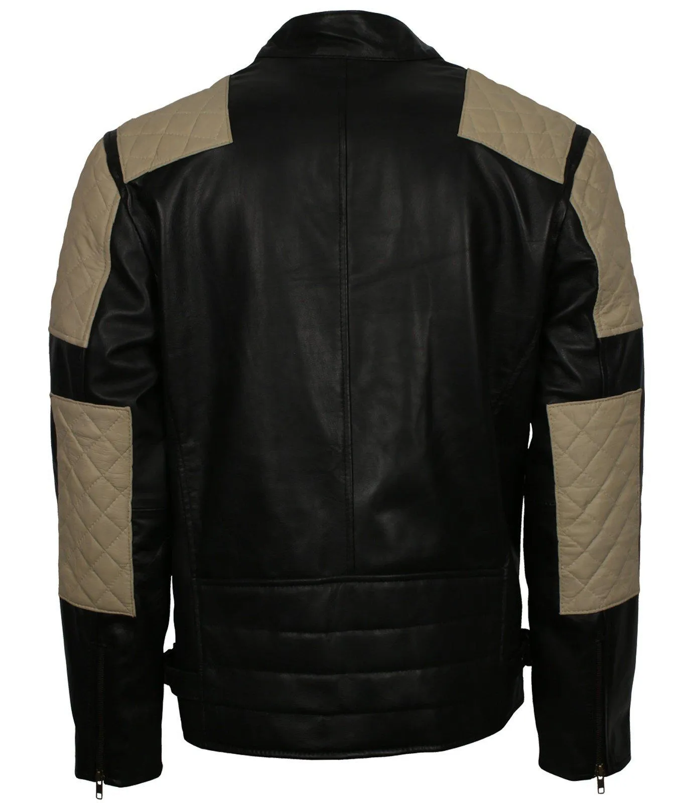 Men's Vintage Quilted Patches Leather Biker Jacket