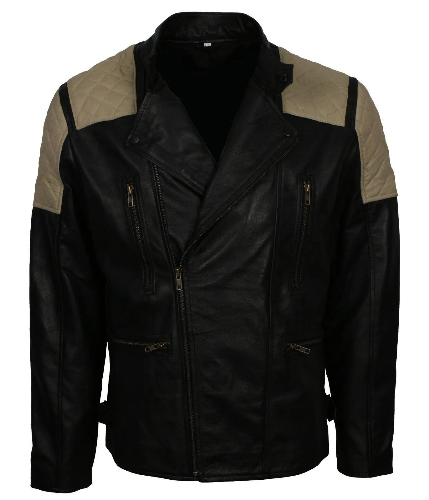 Men's Vintage Quilted Patches Leather Biker Jacket