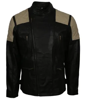 Men's Vintage Quilted Patches Leather Biker Jacket