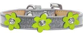 Metallic Flower Ice Cream Collar Silver With Metallic Lime Green Flowers Size 14