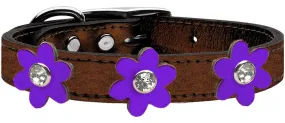 Metallic Flower Leather Collar Bronze With Metallic Purple Flowers Size 10