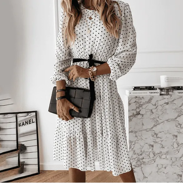 Midi White dress with polka dots