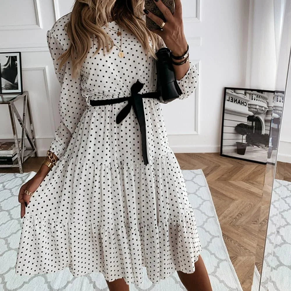 Midi White dress with polka dots