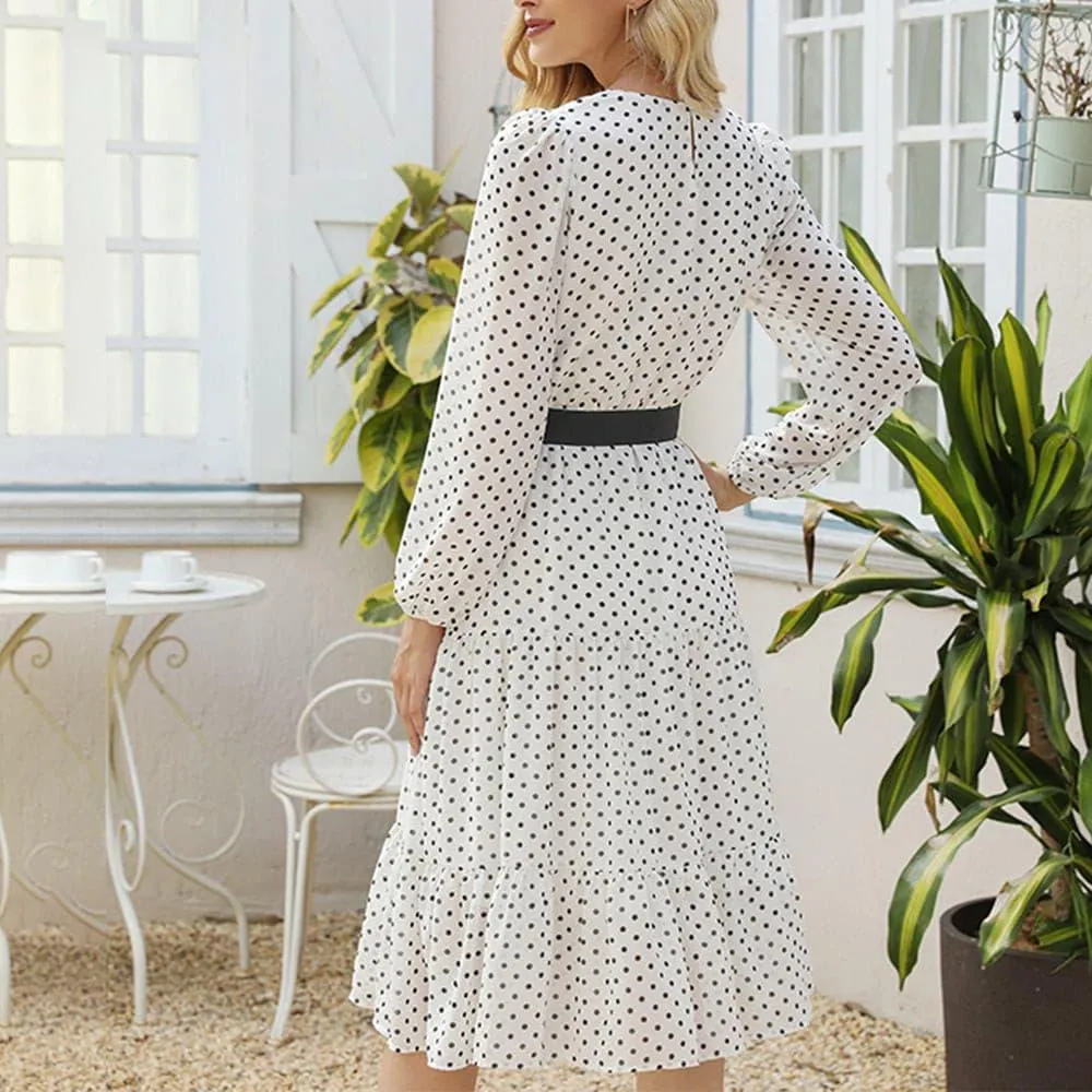 Midi White dress with polka dots