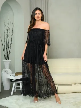 Midnight Lace Off The Shoulder Maxi Dress