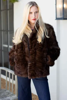 Mink Fur Jacket with Straight Sleeves & Notch Collar