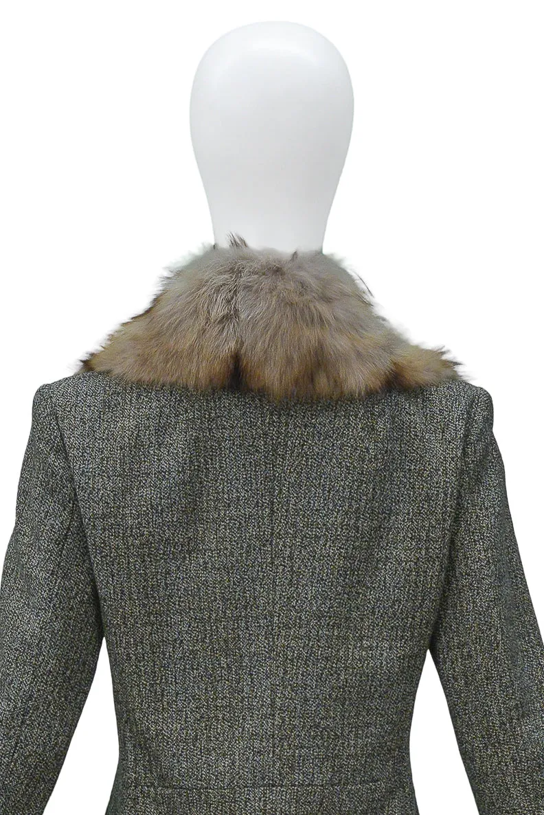 MIU MIU OLIVE FUR COLLAR COAT