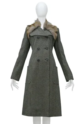 MIU MIU OLIVE FUR COLLAR COAT