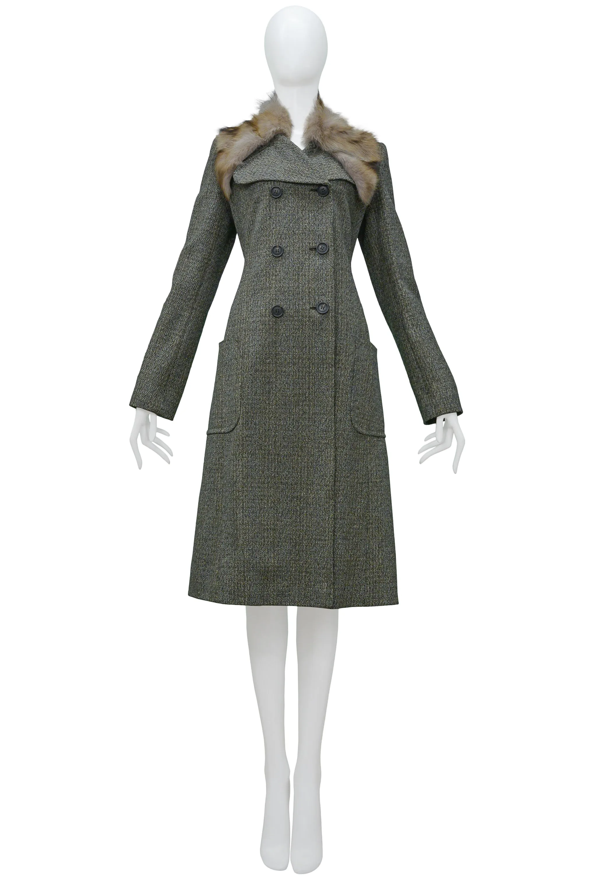 MIU MIU OLIVE FUR COLLAR COAT