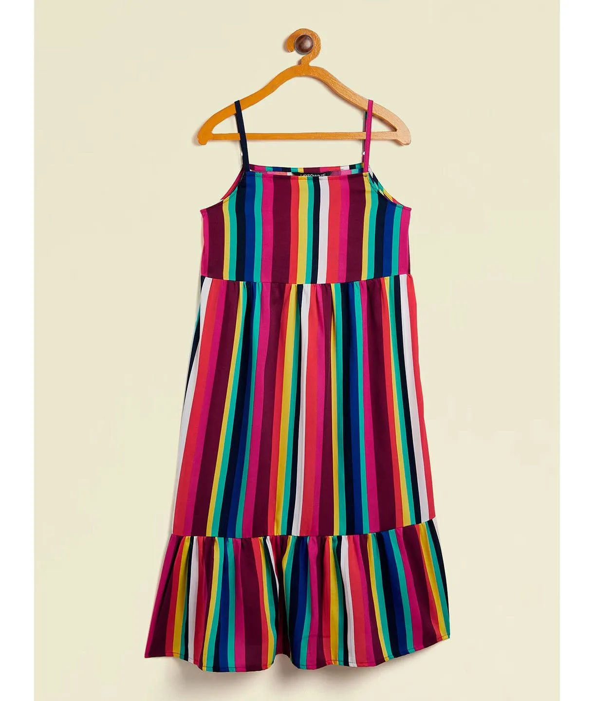 Multi Striped Thin Strap Sleeveless Dress for Girls