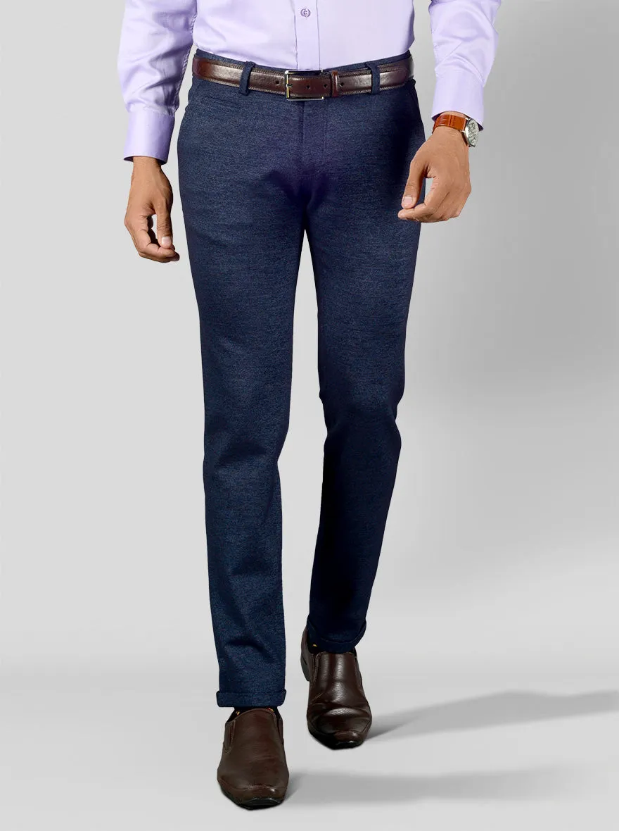 Navy Blue Self Textured Slim Fit Club Wear Trouser | JB Studio