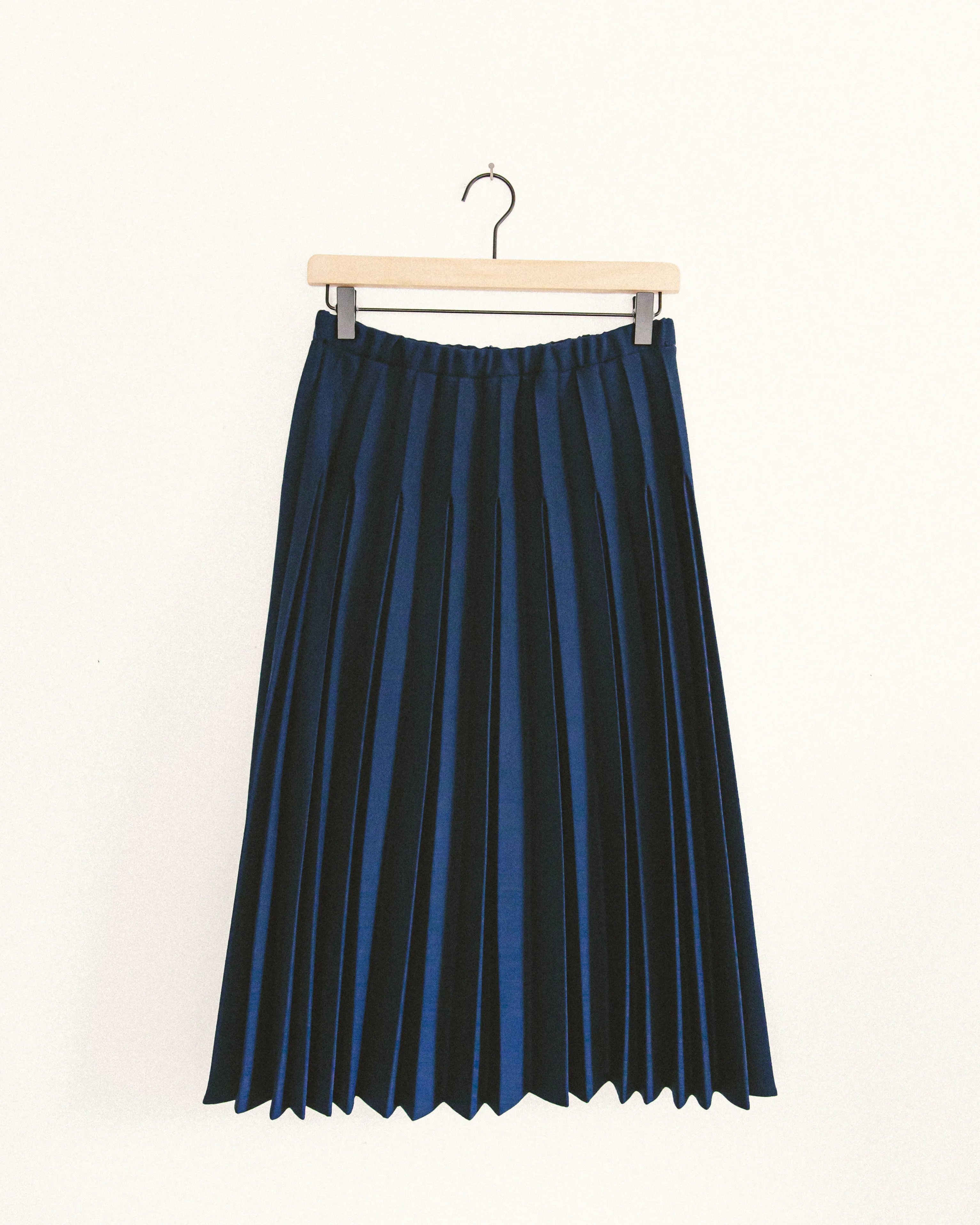 Navy Pleated Midi Skirt