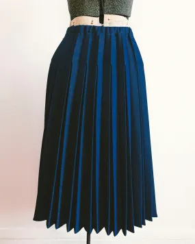 Navy Pleated Midi Skirt