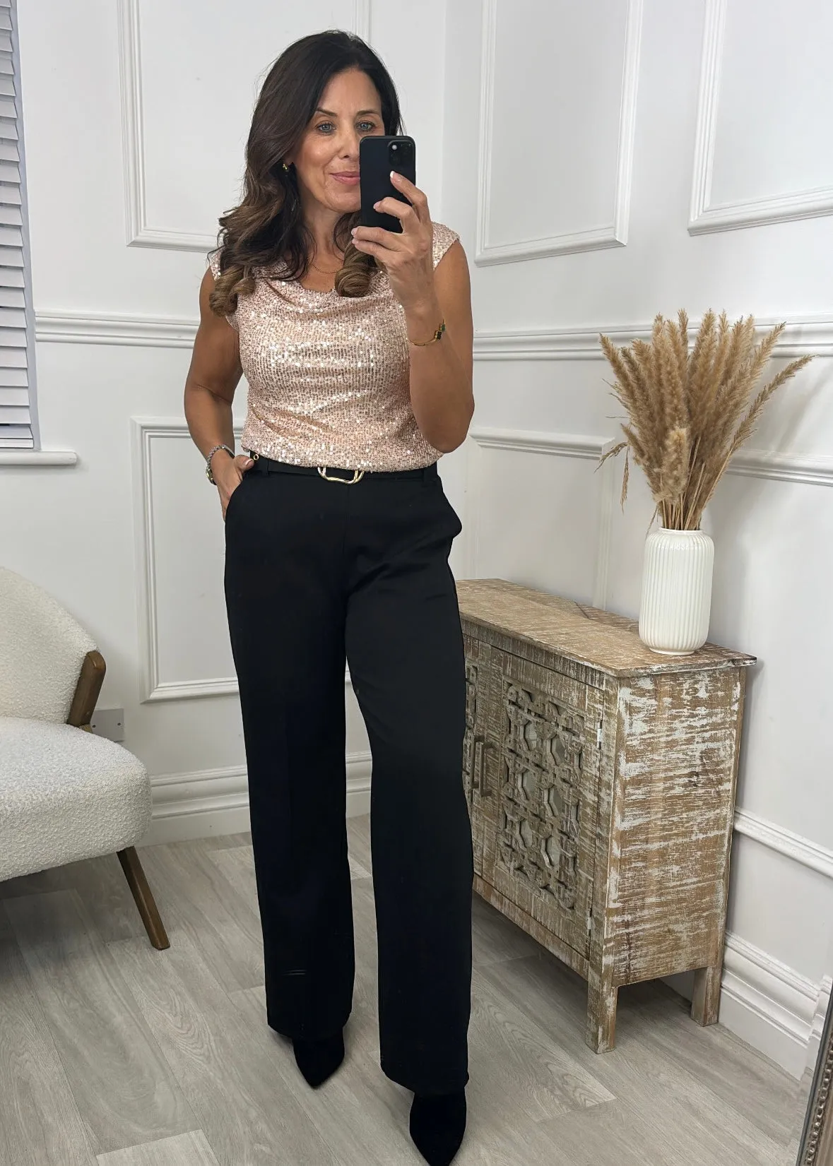 Paige Black Tailored Wide Leg Trousers