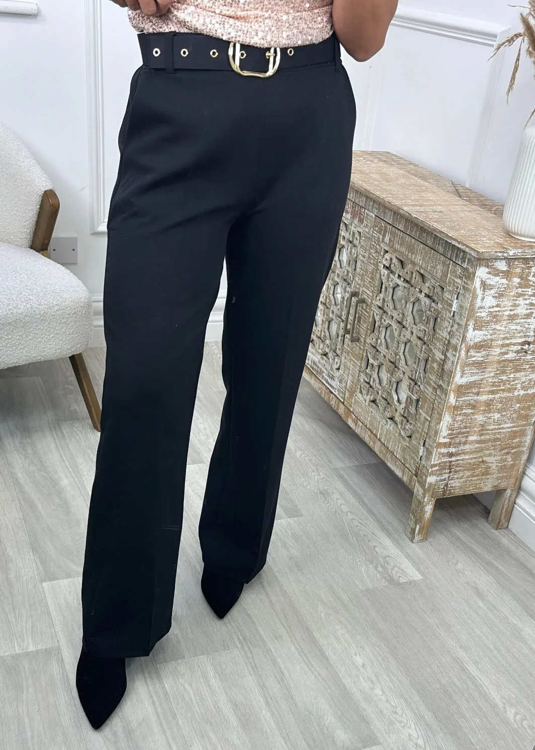 Paige Black Tailored Wide Leg Trousers