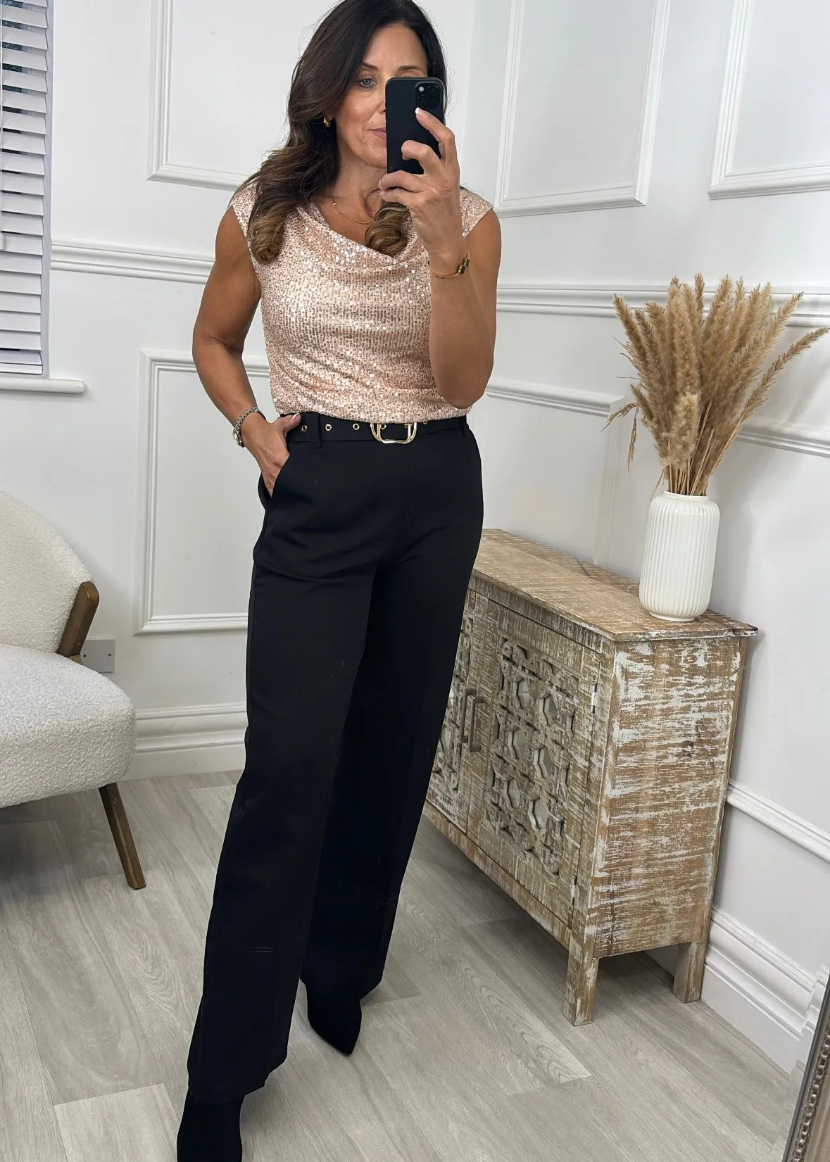 Paige Black Tailored Wide Leg Trousers