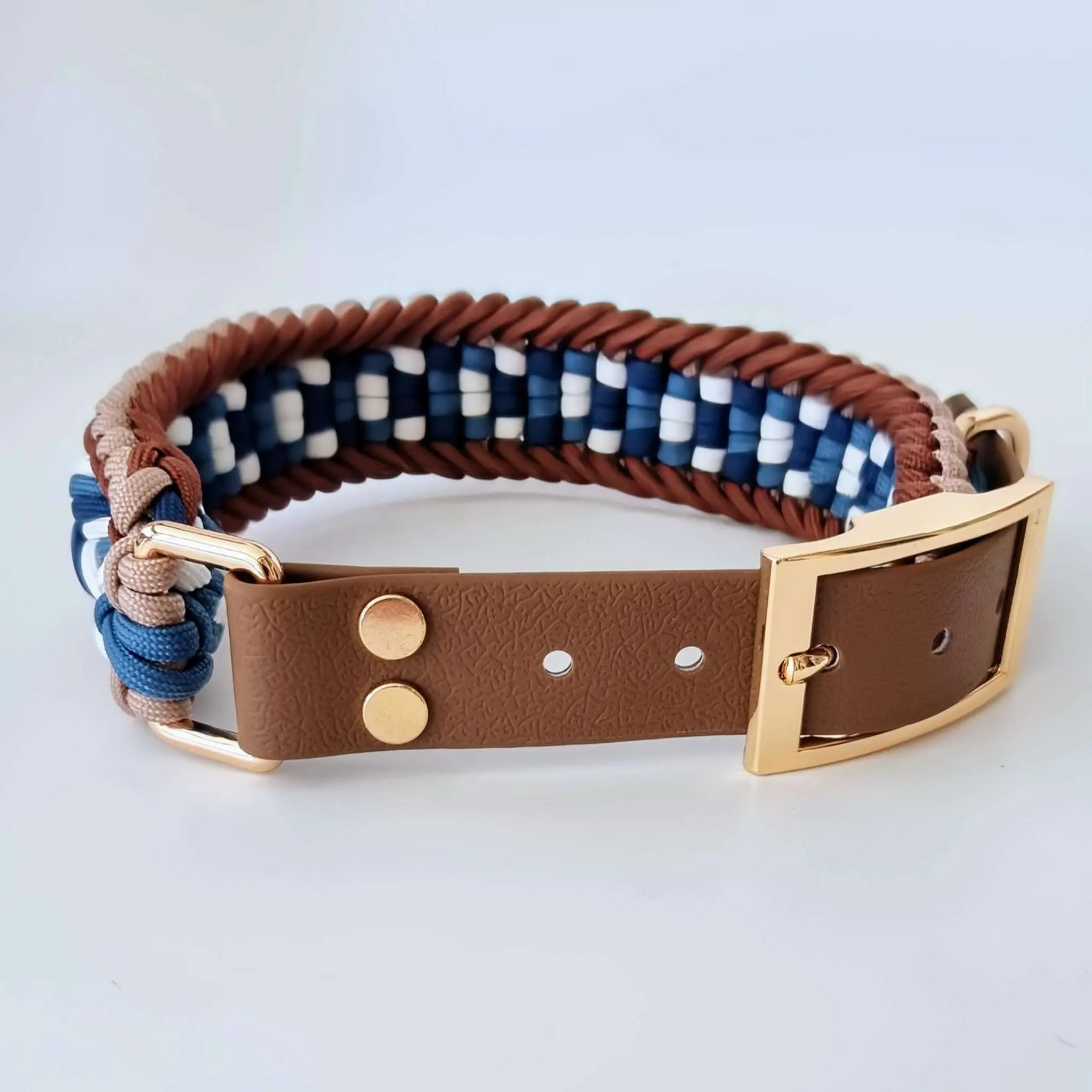 Paracord Dog Collar - Bobby Brown, Navy & White