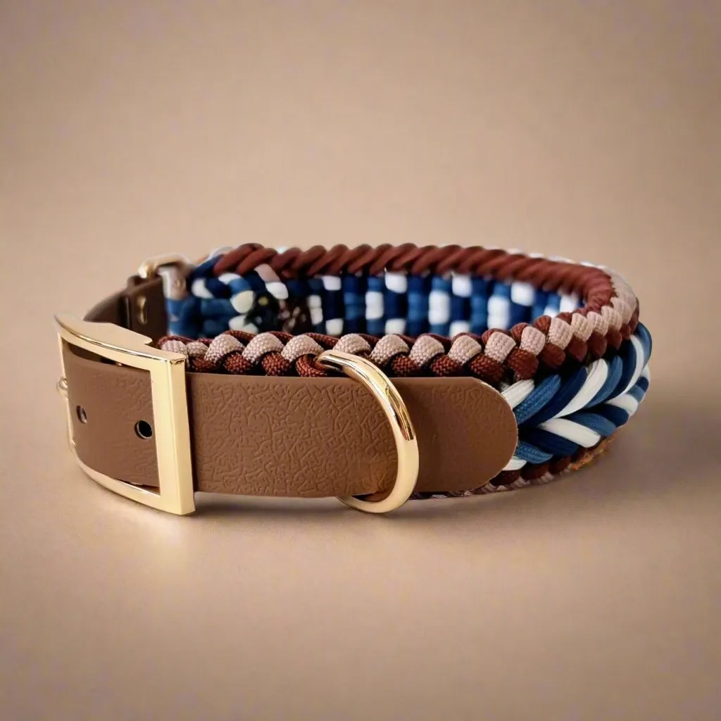 Paracord Dog Collar - Bobby Brown, Navy & White