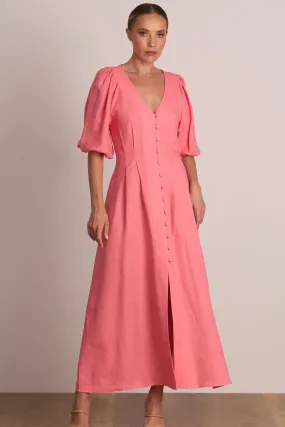 Pasduchas Meadows Button Midi Dress - Punch Pink