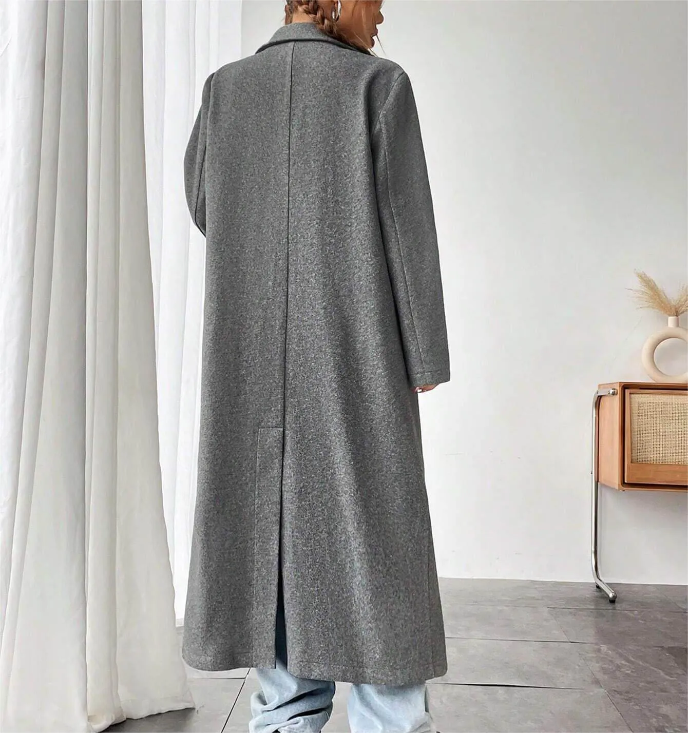 Peak Collar Double Button Longline Overcoat