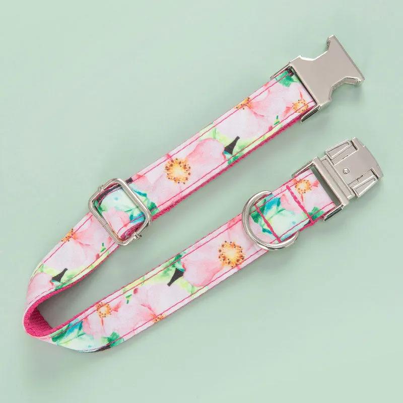 Personalized Dog Collar with Name Engraved Quick Release Metal Buckle - Lotus