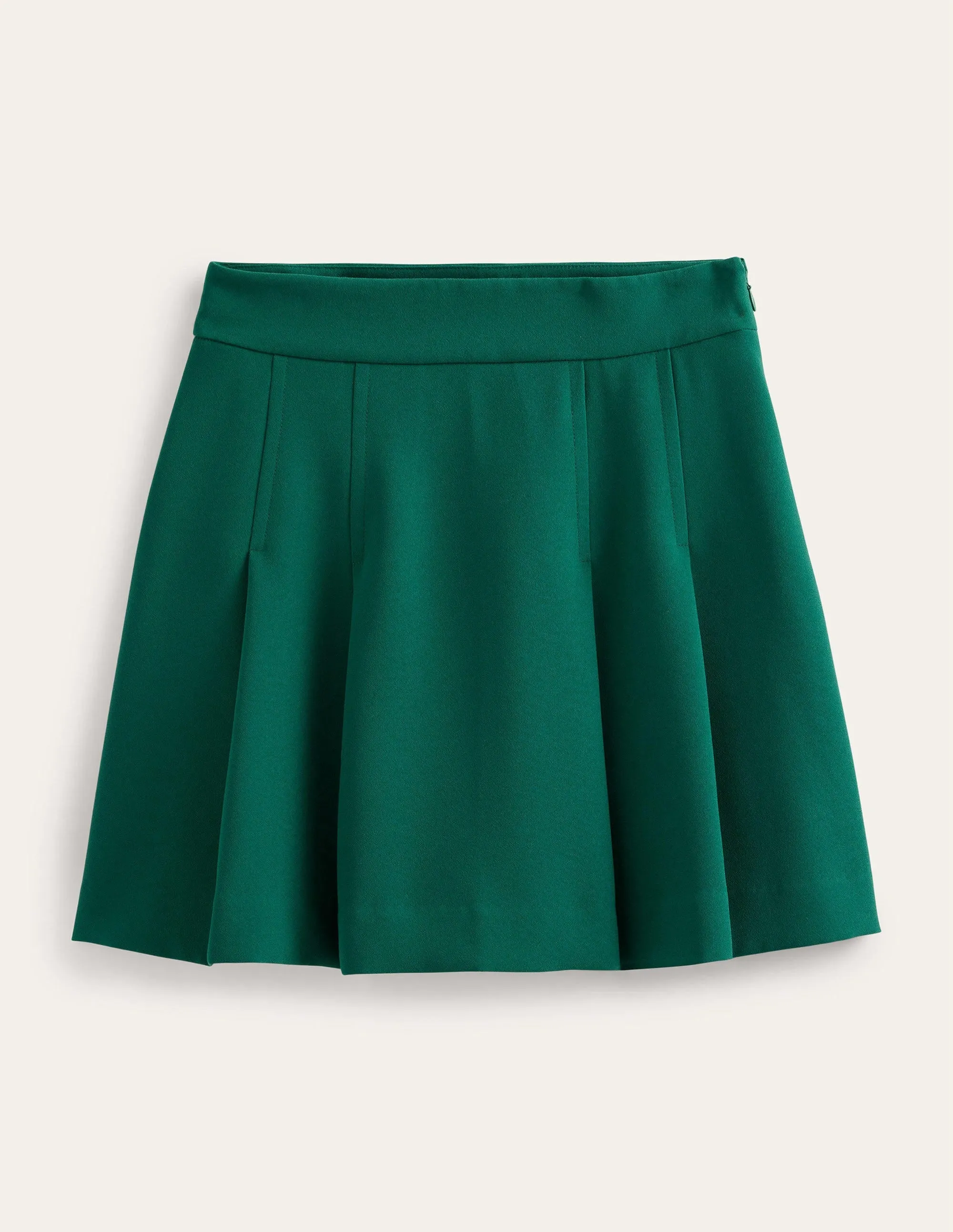 Pleated Crepe Mini Skirt-Emerald Green