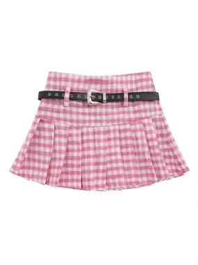 [Plus Size] Pink academia belt skirt