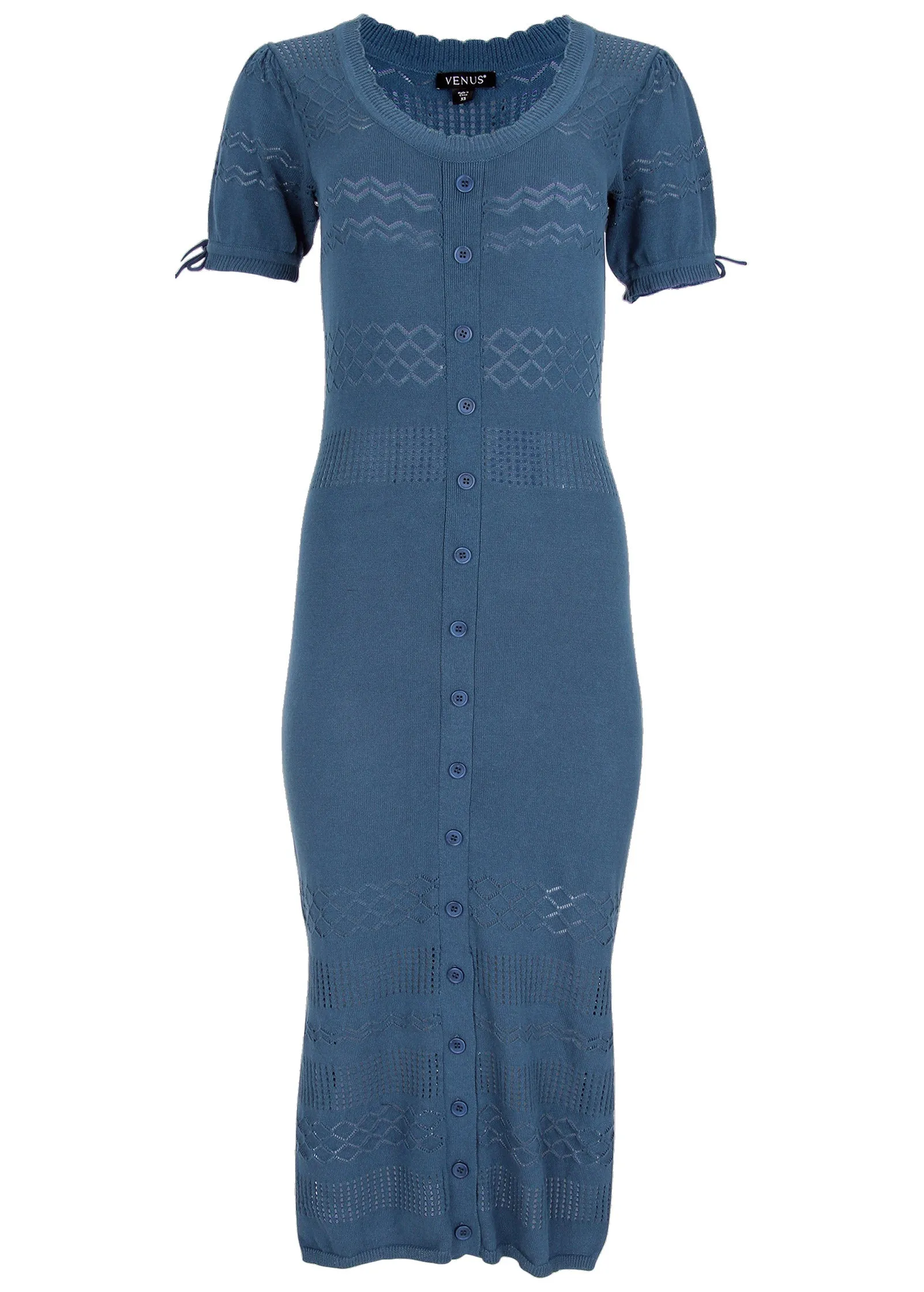 Pointelle Midi Dress - Navy