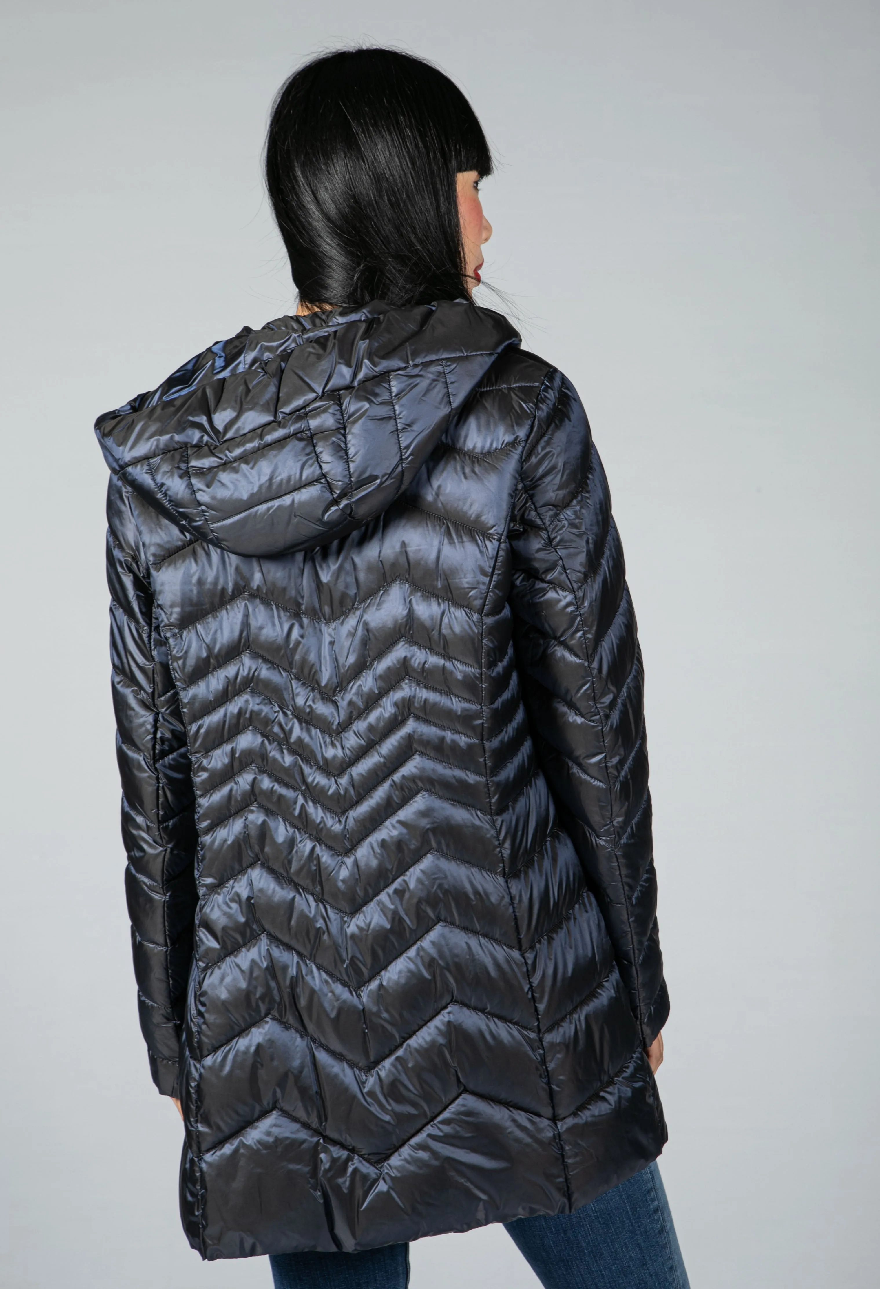 Quilted Hooded Coat in Blue Nights