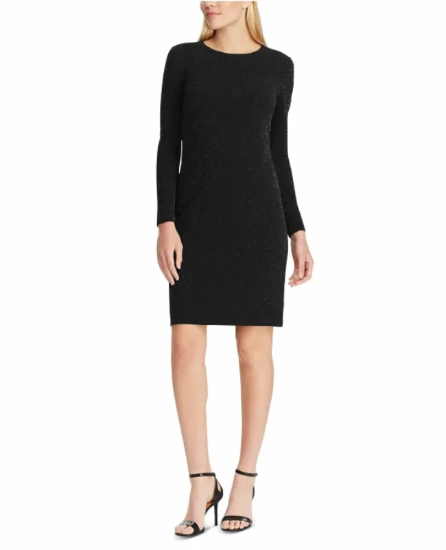 RALPH LAUREN Women's Black Shimmering Sheath Dress