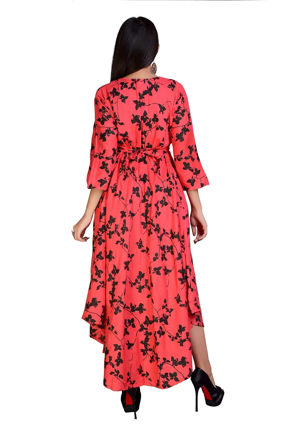 Red Printed Fashionable Long Dress